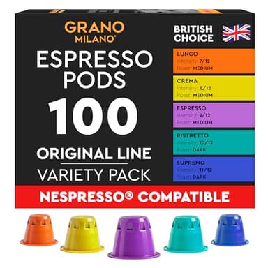 Grano Milano Variety Pack Coffee Capsules - 100 Pods Compatible with Nespresso Original line, Medium and Dark Roast, Espresso Coffee Capsules Made in Italy