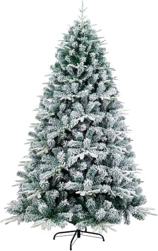 grand duchess balsam fir 7FT Pre-Lit Snow Flocked Christmas Tree, Artificial Hinged Pine Tree with Foldable Stand PVC Leaves, Traditional Indoor Decoration for Festival Party Holiday,XS balsam hill