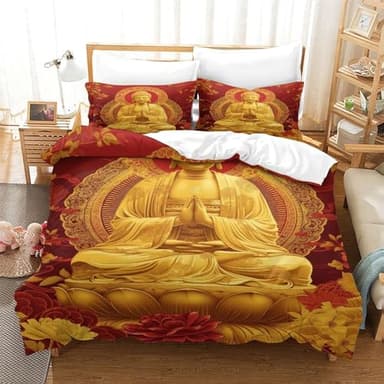 QPIRINMEX Buddha Statue Duvet Cover Set 3D Printed Bedding Quilt Yoga Meditation Cover Set 3 Pieces Soft Microfiber Bedding Quilt Cover with Zipper Closure for Teens And Adults King（220x240cm）