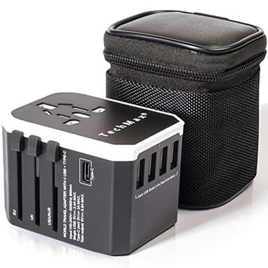 TechMax Universal Travel Adapter Plug Worldwide Power All in One Adapter with 4 USB 5.6A + Type C 3A Port Universal work for US EU AU UK up to 180+ Countries