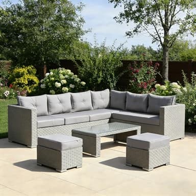 Rattan park Carlow Range Rattan Garden Furniture Modular Corner Sofa Set, Large Left or Right Hand Corner Sofa Set With Coffee Table (Light Grey)