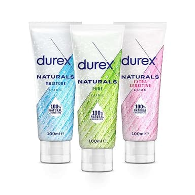 Durex Naturals Lube, 100ml each (3 Pack, 300ml), Pure, Moisture, Extra Sensitive, Water Based, Smooth Texture, Condom and Toy Compatible