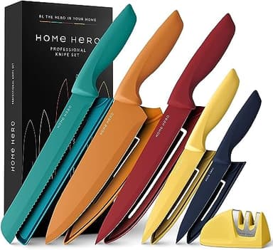 Home Hero Ultra-Sharp Stainless Steel Kitchen Knife Set - Chef Knives Set (11 pcs Set - Multi-Colour with Sheath)