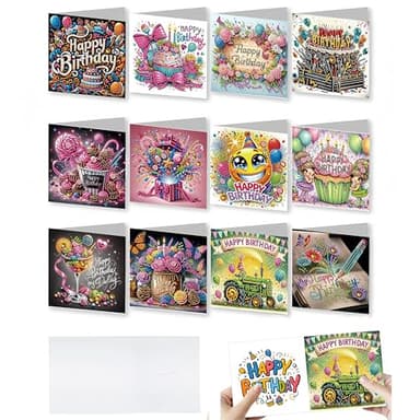 Zyvoreva 12 PCS 5D Diamond Painting Birthday Cards Kit, DIY Diamond Art Greeting Cards for Adults, Complete Hobby Craft Set for Card Making with Envelopes & Tools, Unique Handmade Gifts (Green)