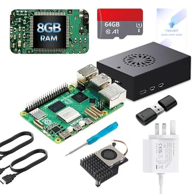 TRASKIT Starter Kit for Raspberry Pi 5 8GB RAM, 64GB SD Card pre-Loaded with 64-bit Pi OS