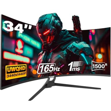 34 Inch Ultrawide Curved Gaming Monitor, 1500R PC Screen 165hz WQHD 3440x1440p Monitor, Curved Computer Display with FreeSync & Eye-Care Technology, DP, HDMI