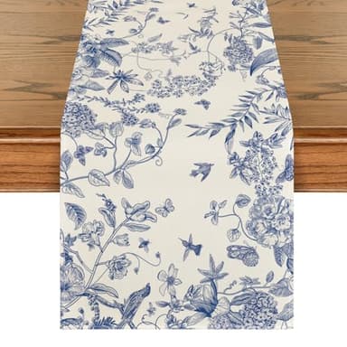 Artoid Mode Monochrome Sketch Floral Birds Spring Table Runner, Summer Kitchen Dining Table Decoration for Home Party Decor 40x140 cm