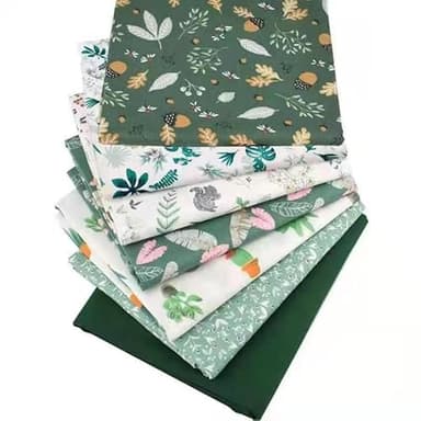 CraftsFabrics 7pcs/lot 50x50cm Green Series Floral Woodland Forest Fat Quarters Bundle 100% Cotton Precut Craft Fabric Squares for Quilting, Arts, Crafts, DIY Projects