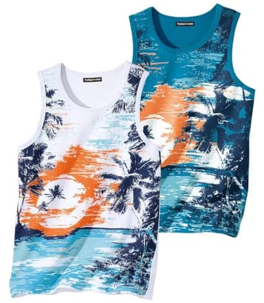 ATLAS FOR MEN - 2 Pack Men's Tank Tops - Sleeveless Vests with Summer Prints - Activewear – Sizes UK S to 4XL