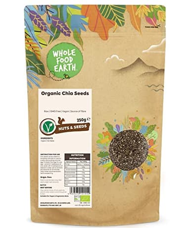 Wholefood Earth Organic Chia Seeds – 250g | Raw | GMO Free | Vegan | Source of Fibre | Certified Organic