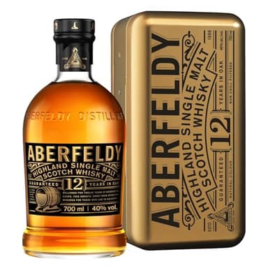 Aberfeldy 12 Year Old Single Malt Scotch Whisky Gold Bar Gift Tin, 40% vol., 70 cl / 700 ml, Premium Whisky Gift, Aged in Four Cask Types
