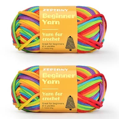 Crochet Yarn for Beginners, Chunky Cotton Yarn for Crochet and Knitting, Thick Amigurumi Yarn with Easy to See Stitches for Beginners Crochet Kit, Crochet Accessories, 2 x 50g/80m, Rainbow 1
