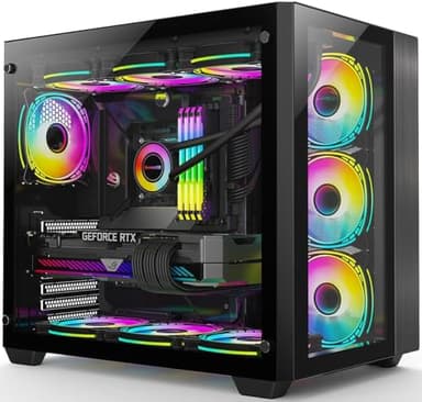 iONZ KZ-Z - PC Gaming Case, ATX Mid Tower - Dual Chamber | Front I/O USB Type-C with 4 x ARGB PWM Fans - Black