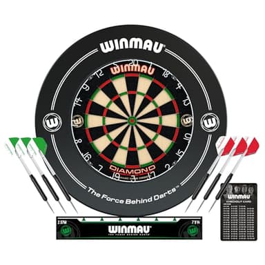 WINMAU Diamond Plus Dartboard Surround Set - Professional Darts Accessories - Includes Diamond Plus Dart board, Surround, 2 Sets of Precision Darts & more