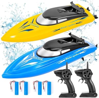 ThinkMax 2PACK RC Boat,Remote Control Boats for Kids and Adults,10km/H 2.4G High Speed Remote Control Boat,Fast RC Boats for Pools and Lakes with 4 Rechargeable Battery