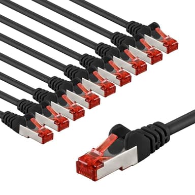 goobay Cat6 Network Cable, 10 Pack, Shielded, S/FTP/CU, Ethernet Cable, PiMF, LSZH/Cat 6, 10 Gbit/s, 10 x 1 m, 65978, 1 m, Black