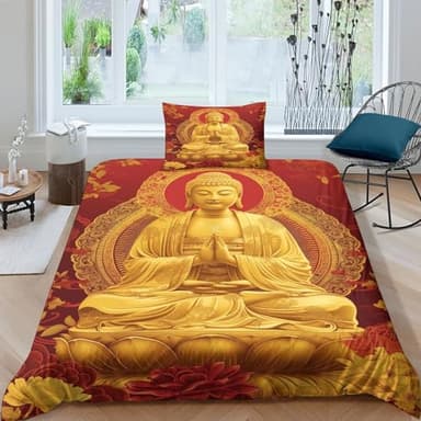 QPIRINMEX Buddha Statue Quilt Cover 3D Printed Yoga Meditation Duvet Cover Bedding Comforter Cover Set with Zipper Soft Microfiber for Kids Youth 3 Piece Set Winter Soft And Comfortable Room Decor