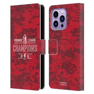 Head Case Designs Officially Licensed Liverpool Football Club Digital Camouflage 2025 Premier League Champions Leather Wallet Case Compatible With Apple iPhone 14 Pro Max
