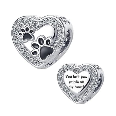KunBead Jewelry Dog Paw Print Charm Heart Love Birthday Bead Charms Compatible with Pandora Bracelets for Women