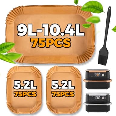 Pietuley 225PCS Air Fryer Liners for Ninja Foodi Flexi Drawer 10.4L AF500UK/ Cosori Dual Blaze TwinFry 10L/ Duronic 10L, Ninja Megazone Air Fryer Accessories Baking Parchment Paper Liners Disposable