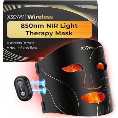 XSSNVV Cordless LED Face Mask Light Therapy for Calm Clear Looking Skin, Blemish Focused Beauty Skincare for Home and Travel, Foldable Lightweight Silicone Mask with 4 Light Mode and NIR, Black