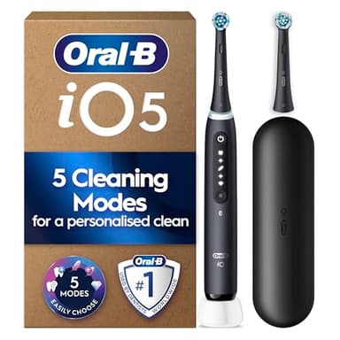 Oral-B iO5 Electric Toothbrushes for Adults, 2 Toothbrush Head and Travel Case, 5 Modes with Teeth Whitening, 2 Pin Plug, Black