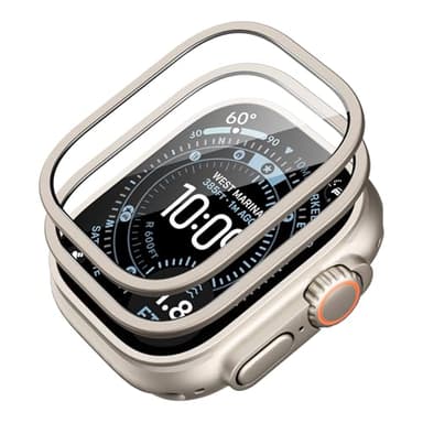 ESR 2 Pack Armorite Screen Protector for Apple Watch Ultra 3/2/1 (2025/2024/2023/2022,49 mm), Military Grade Protection, Tempered Glass Film with Aluminum Alloy Frame, Anti-Scratch, Titanium