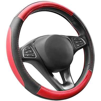 COFIT Microfiber Leather Steering Wheel Cover Breathable Anti-slip Universal Protective Wrap Car Interior Decor Accessories Size M 37-38cm Red and Black