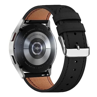 Leather Strap Compatible With Samsung Galaxy Watch 6 40mm 44mm, Galaxy Watch 6 Classic 43mm/47mm, Replacement for Watch 5/4 - Women Men (Black)