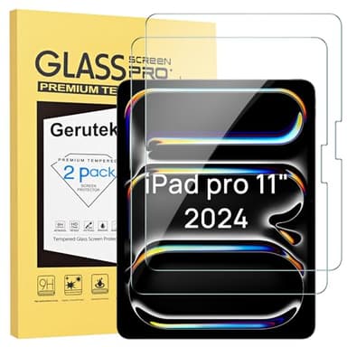Gerutek 2-Pack Screen Protector for iPad Pro 11-inch (M4) 2024 Premium [Tempered Glass] [Ultra Clear] [Anti Scratch] [Bubble-Free] [[9H Hardness] for iPad Pro M4 11 inch Screen Protector Film