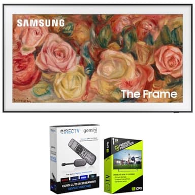 SAMSUNG QN65LS03DA 65 inch The Frame QLED 4K Smart TV (2024 Model) Bundle with Redeemable DIRECTV Gemini Air Streaming Device and 1 YR CPS Enhanced Protection Pack