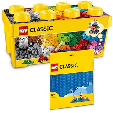 Lego Classic Building Blocks Box Medium + Blue Plate: Storage Boxes & Plates Bundle, Stone Box with Building Plate for Children from 4 Years - Starter Set Combi
