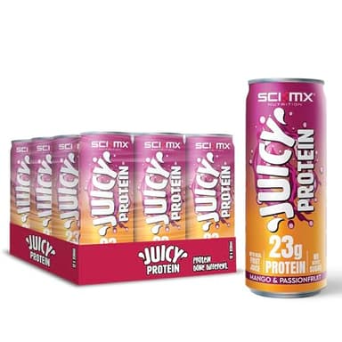 SCI-MX Juicy Protein Sparkling Protein Water with 23g Protein • Mango & Passionfruit Flavour • 330ml x 12 • High Protein Sparkling Drink • Low Calorie & No Added Sugar • Made in UK with Spring Water