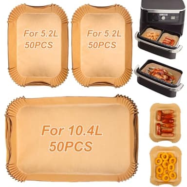 BYKITCHEN Air Fryer Liners for Ninja Foodi Flex Drawer AF500UK 10.4L, 150Pcs Air Fryer Accessories, Large Air Fryer Parchment Paper Liners, Compatible for Cosori Dual Blaze 10L & Instant 8.5L