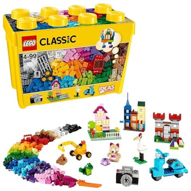 LEGO Classic Large Creative Brick Storage Box Set, Building Toys for 4 Plus Year Old Boys & Girls, Creative Construction Kit with Windows, Doors, Wheels and a Green Baseplate, Gift for Kids 10698