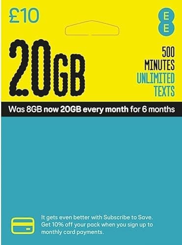 EE PAYG SIM CARD - WITH 75GB DATA + UNLIMITED CALLS & TEXTS (20GB DATA + 500 MINUTES CALLS & TEXTS)