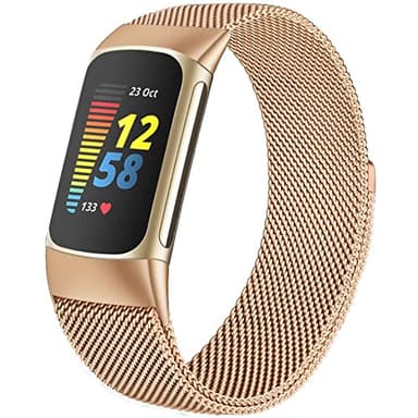 omee Compatible with Fitbit Charge 6/Charge 5 Strap for Women Men, Magnetic Clasp Stainless Steel mesh Loop Adjustable Metal Band Replacement for Charge 6/Charge 5 Advanced Fitness & Health Tracker