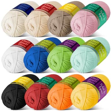 Soft Yarn for Crocheting – Crochet & Knitting Yarn, Beginner Yarn with Easy-to-See Stitches, 12 x 50g - 1200 Yards Amigurumi Yarn, Cotton-Nylon Blend Tshirt Yarn for Crocheting, Worsted Weight Yarn 4