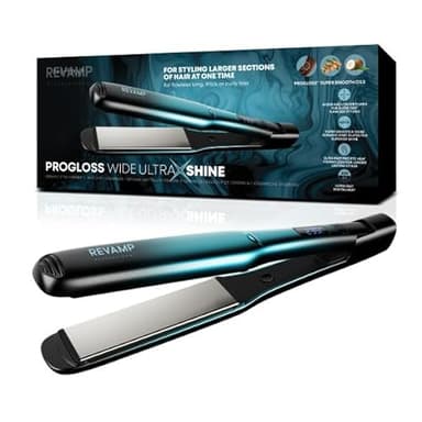REVAMP Progloss Ultra X Shine Ceramic Hair Straighteners - Flat Iron Hair Straightener Wide Plates for Straightening, Curling Long Thick Style Types - Ultra Fast Heat, Salon Professional Straightener