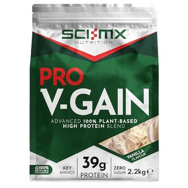SCI-MX Pro-V Gain - 100% Vegan Vanilla Flavour Soy Protein Powder Isolate + B12 + Magnesium - Muscle Growth & Maintenance - Sugar Free, Non-GMO - 2.2KG (49 servings) 34g of protein per serving