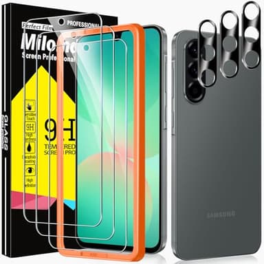 Milomdoi 3 Pack Tempered Glass for Samsung Galaxy A56 5G Screen Protector with 3 Pack Camera Lens Protector Accessories, Case Friendly, Mounting Frame