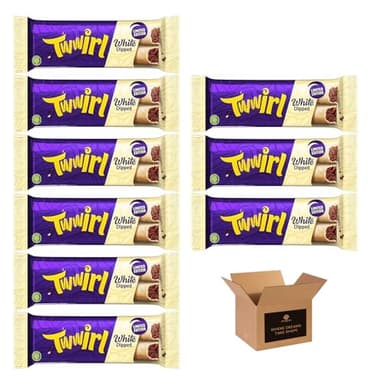 Twwirl White Dipped Chocolate Bar 43g – Creamy White Choco Snacks, Chocolate Candy Bars | Birthday, Xmas, Easter, Halloween & Thank You Gift Treats for Kids and Adults (Pack 9)
