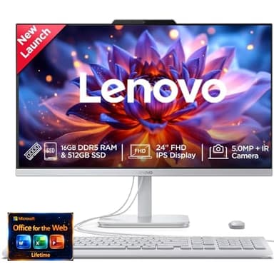 Lenovo IdeaCentre 24" FHD All-in-One Desktop Computer with Lifetime Office 365 for The Web • 32GB RAM • 1TB Storage • Intel Core • Wired Keyboard and Mouse • Windows 11