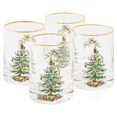 Spode Christmas Tree- 14 Oz Glasses with Gold Rims (Set of 4) (Clear,4 Count (Pack of 1))