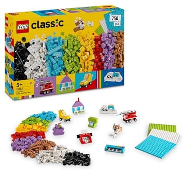LEGO Classic Creative Build-and-Play Box - Colourful Bricks Set - Build a House, Dog, Fire Engine Toy, Piano Keyboard, Clouds & Rainbow - Arts and Crafts Kit for 5+ Year Old Boys & Girls - 11044