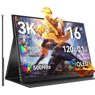 UPERFECT OLED Portable Monitor 16", 3K 2880x1800 | 120Hz | 0.1ms Portable Gaming Display, 500 Nits |100% DCI-P3 | 100000:1 Contrast | Ultra-Slim Design for Laptop Mini PC Phone Game Consoles
