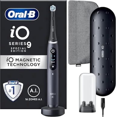 Oral-B iO9 Electric Toothbrushes For Adults, App Connected Handle, 1 Toothbrush Head, Charging Travel Case & Magnetic Pouch, 7 Modes, 2 Pin Plug, Special Edition