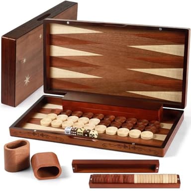 Luxury Handcrafted Wooden Backgammon Set - 16'' Large Folding Travel Board with Oversized Pieces & Storage Box, Premium Two-Player Strategy Game for Adults & Kids - Elegant Portable Gift Set