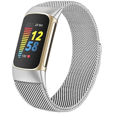 omee Compatible with Fitbit Charge 6/Charge 5 Strap for Women Men, Magnetic Clasp Stainless Steel mesh Loop Adjustable Metal Band Replacement for Charge 6/Charge 5 Advanced Fitness & Health Tracker