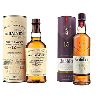 The Balvenie Double Wood 12 Year Old Single Malt Scotch Whisky 70 cl & Glenfiddich 15 Year Old Single Malt Scotch Whisky – 70cl